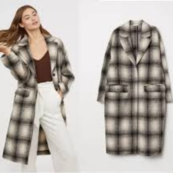 H&M Jackets & Blazers - H&M Plaid Sweater Trench Coat Blogger Favorite